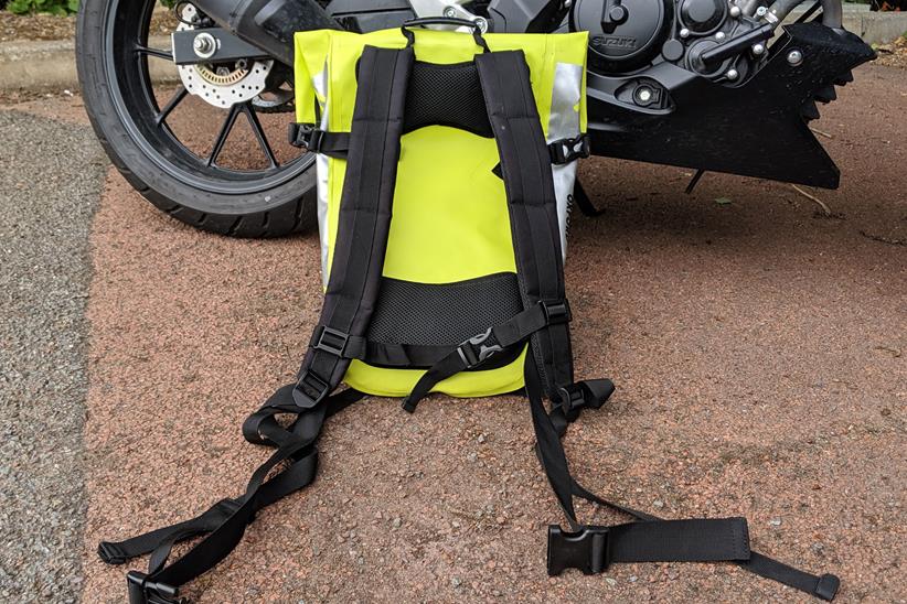 The shoulder, waist and chest straps help keep the £49.99 AquaV20 rolltop bag secure while riding