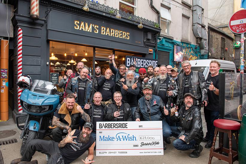 Bikers celebrate the end of BarbersRide 2023