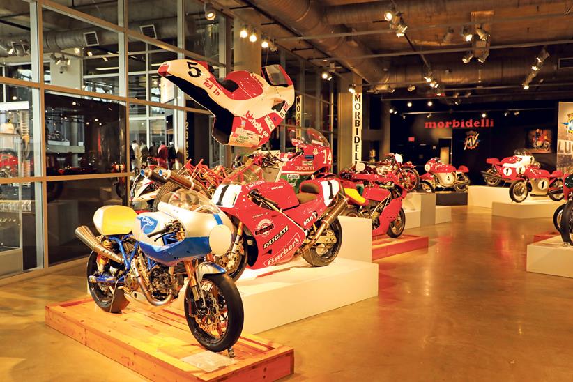 An ultra-rare NCR ‘New Blue’ sits alongside a Ducati 888 Corse and a Bimota Tesi 1D superbike with its bodywork hung like an exploded diagram. Next is Hailwood’s 1979 TT NCR, a Ducati Supermono and a smorgasbord of racing MV Agustas...