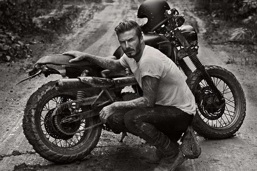 David Beckham with Triumph Scrambler in Brazil