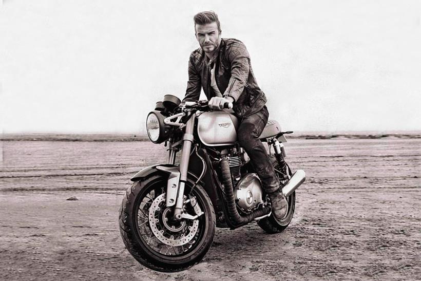 David Beckham astride a Triumph Thruxton R