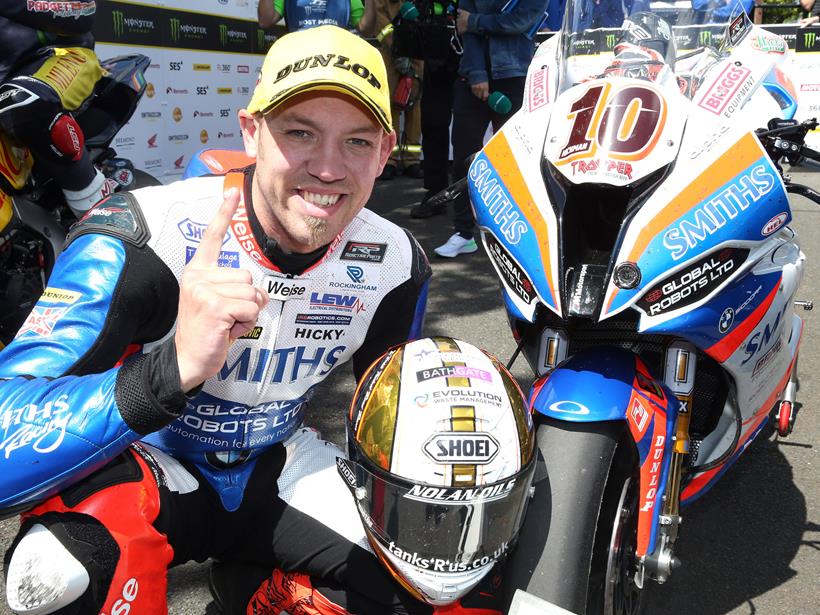 Peter Hickman wins the Superbike race at the Isle of Man TT