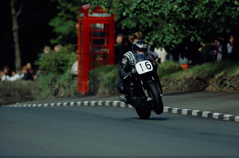 Robert Dunlop rides a JPS Norton at the Isle of Man TT