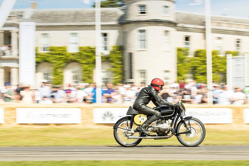 Sammy Miller rides up the hill at the Festival of Speed