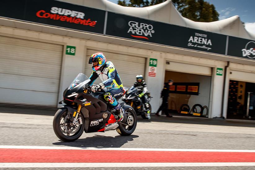 Leaving pit lane on the Ducati Panigale V4 SP2