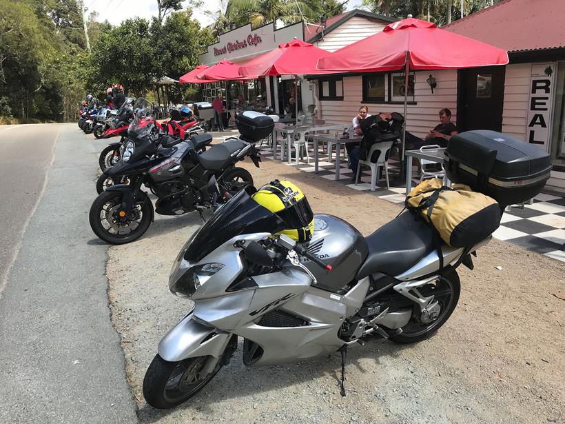 Simon's hired Honda outside Mount Glorious Cafe