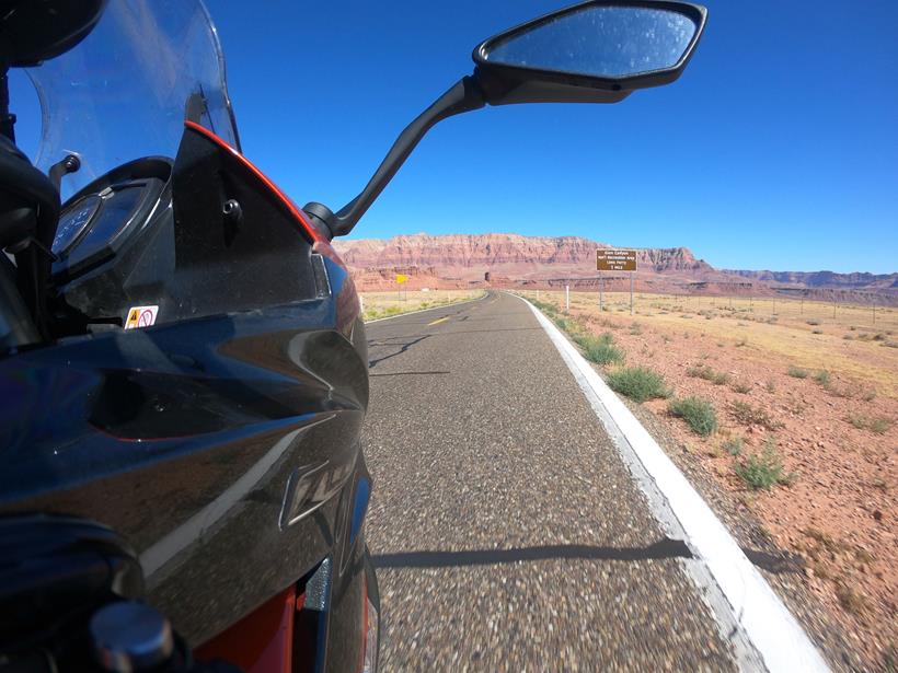 Vermillion Cliffs on board Simon Weir's Kawasaki Z1000SX