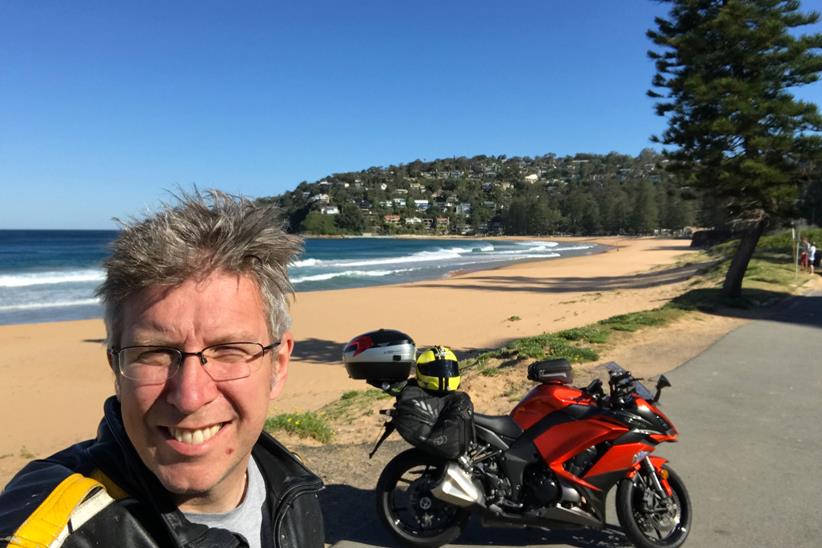 Simon Weir at Palm Beach with his Kawasaki Z1000SX