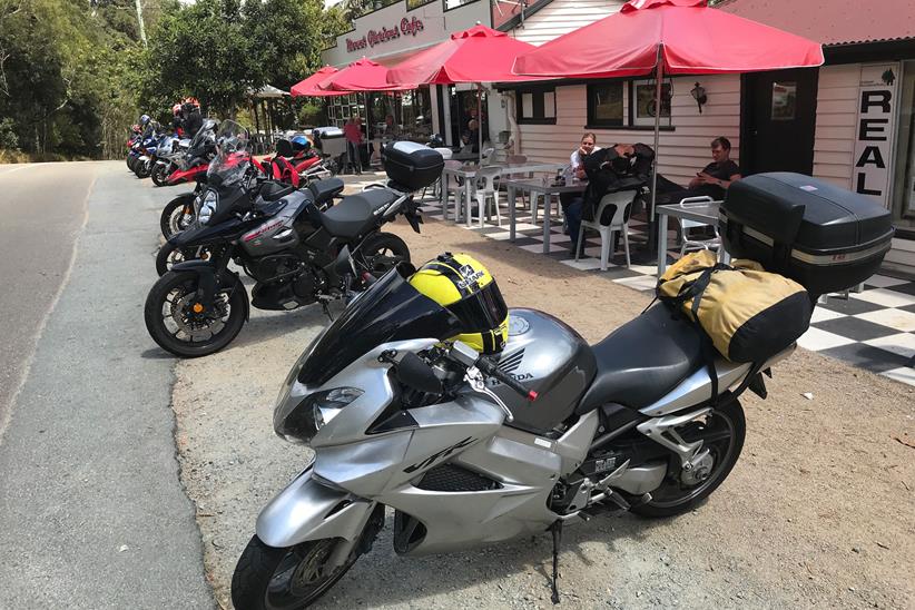 Simon's hired Honda outside Mount Glorious Cafe