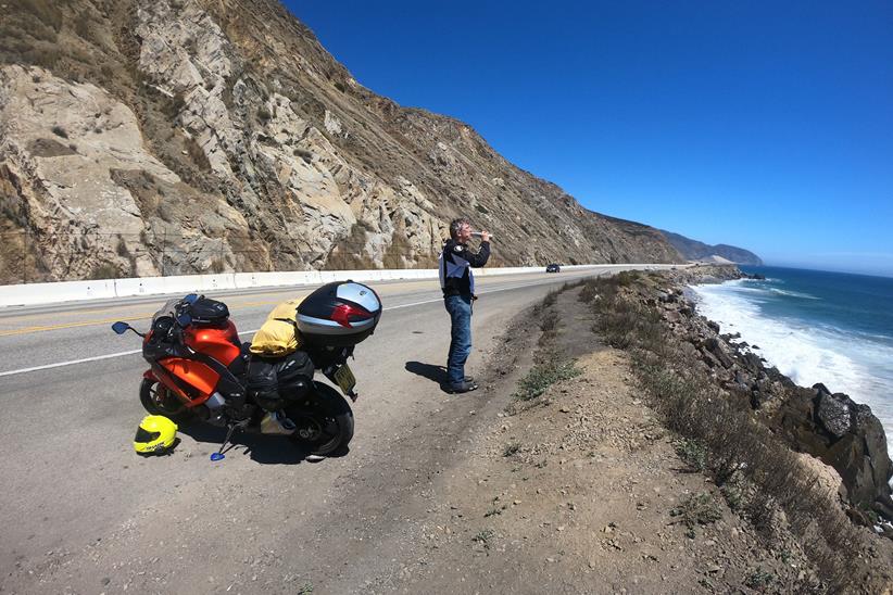 Simon and his Kawasaki Z1000SX at Mugu Point, Highway One