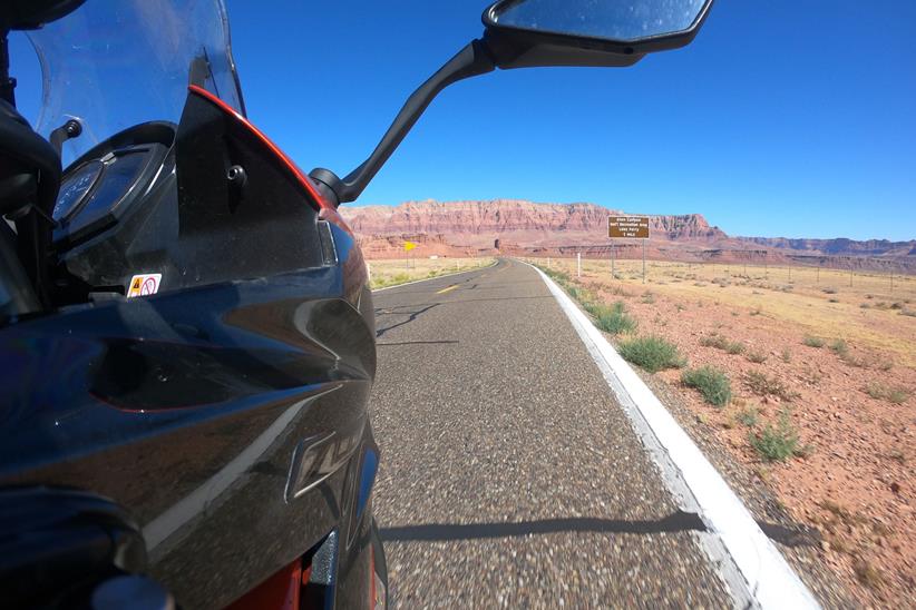 Vermillion Cliffs on board Simon Weir's Kawasaki Z1000SX