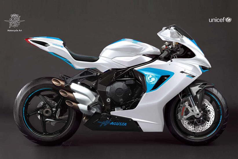 A side-on view of the MV Agusta F3 800 UNICEF