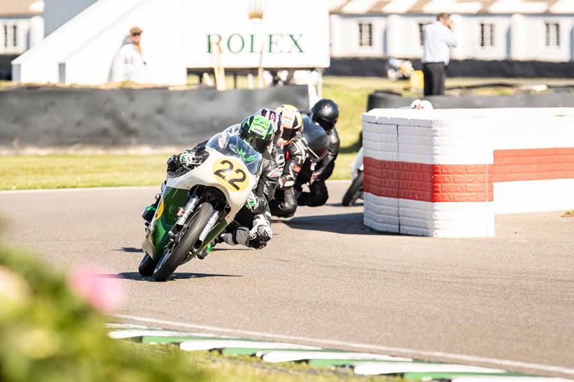 Eugene Laverty leads a train of riders through the chicane 