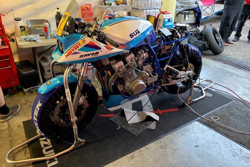 The Team Suzuki Classic Katana in the pit