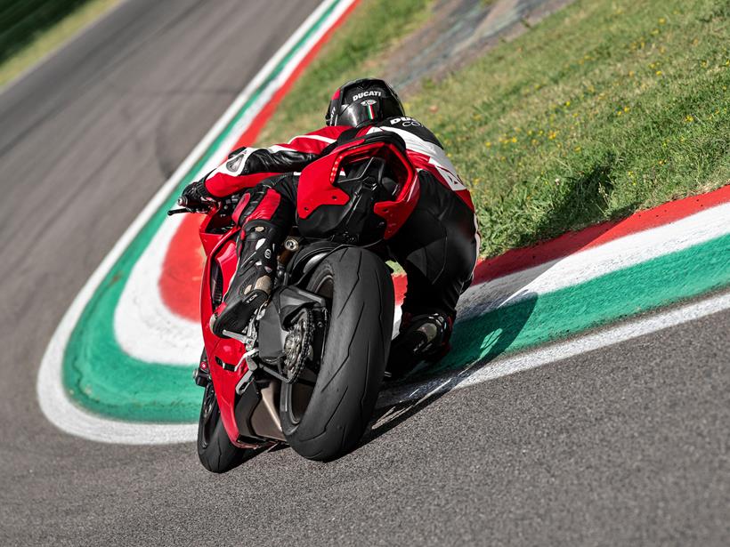 Ducati Panigale V2 knee down cornering shot