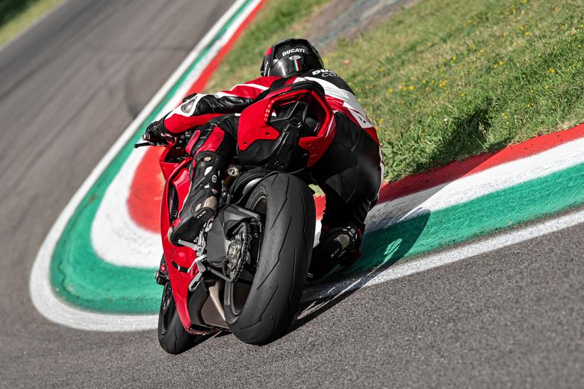 Ducati Panigale V2 knee down cornering shot