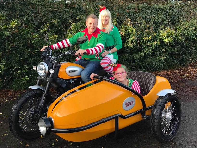 Chris Walker and family aboard their Ducati Scrambler and sidecar