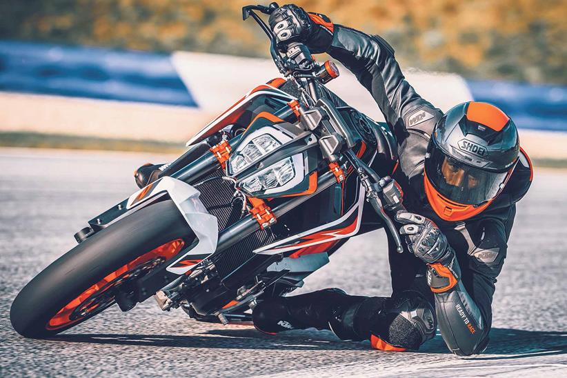 The KTM 890 Duke R is capable of serious lean angles