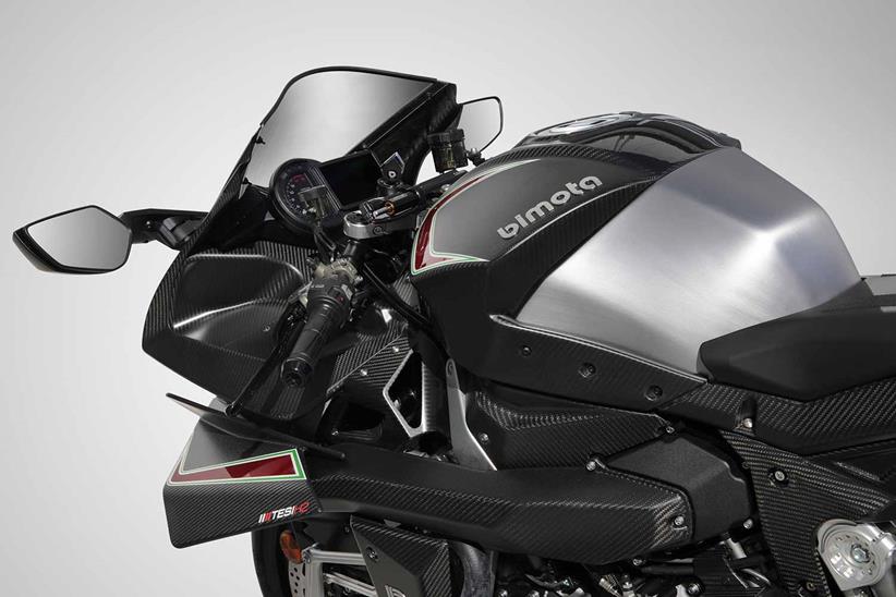 The Carbon Bimota Tesi H2 is mechanically identical to the standard bike