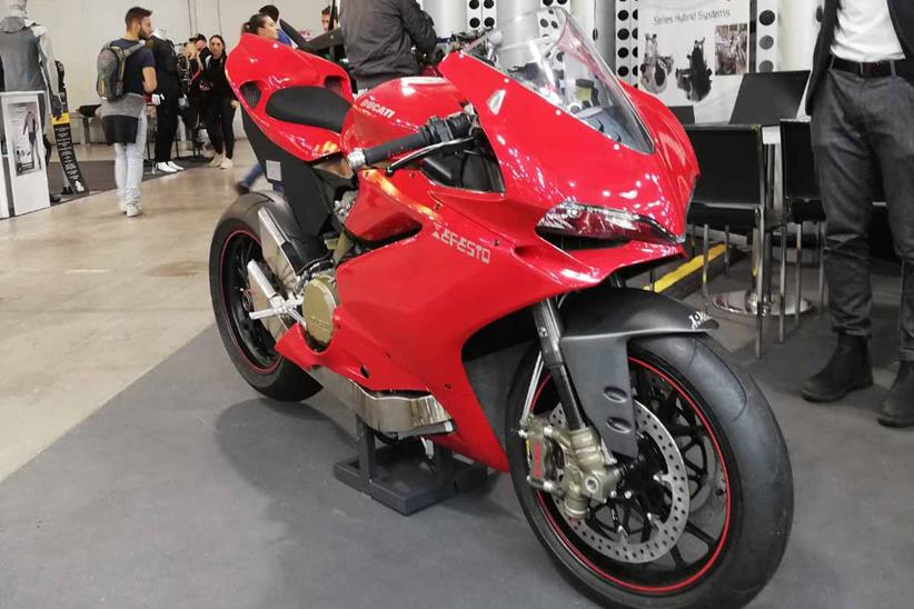 A front view of the Ducati complete with hybrid kit