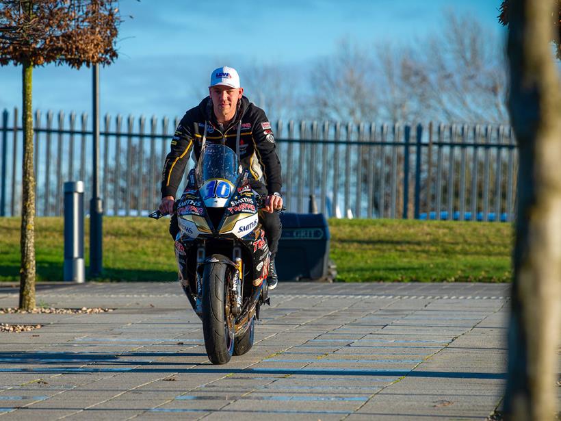 Peter Hickman arrives at Triumph Hinckley