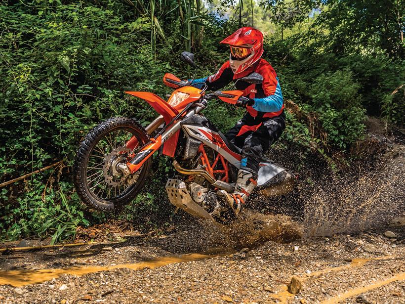 2019 KTM 690 Enduro R riding through puddle