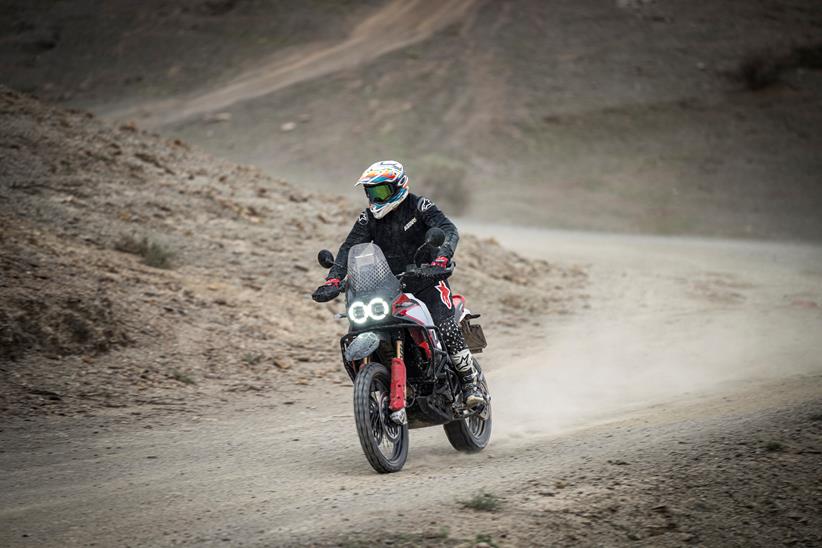 2024 Ducati Desert X Rally riding on dirt road