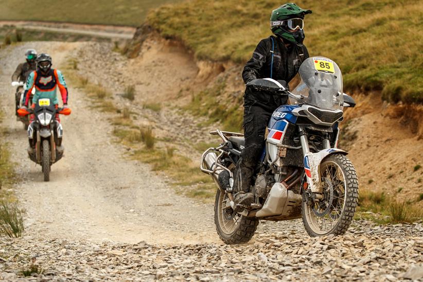 2022 Aprilia Tuareg 660 riding in an adventure rally