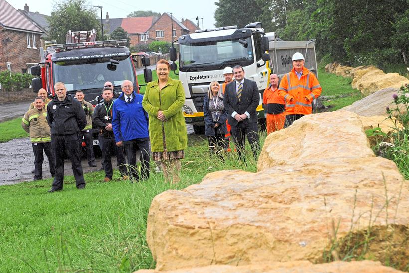 Cllr Claire Rowntree (centre) at a ‘boulder boundary’ installed to deter nuisance bikers