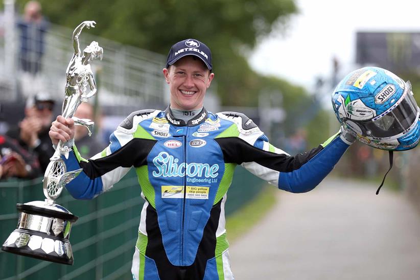 Dean Harrison celebrates his Senior TT win