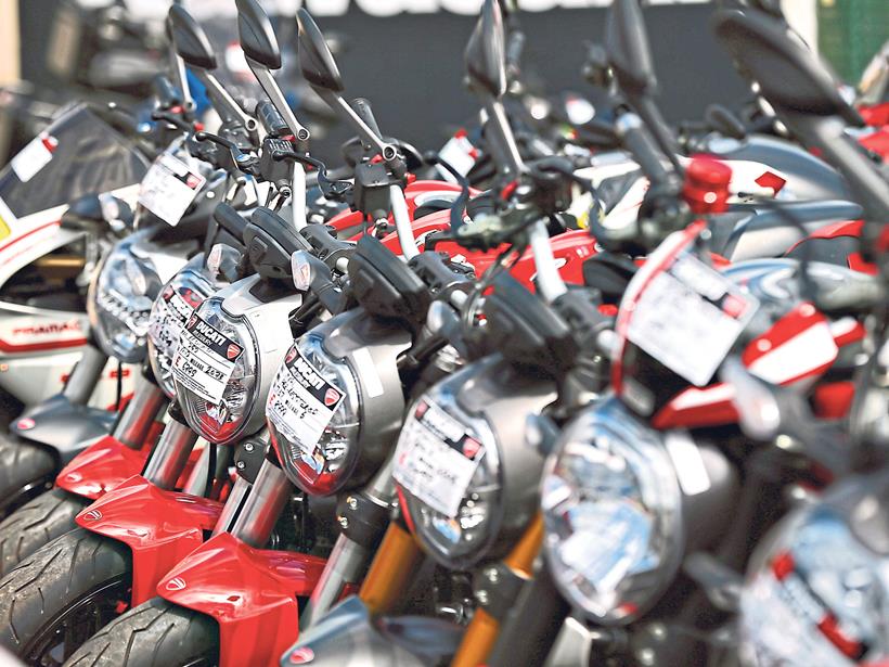 Motorbikes for sale in a dealership