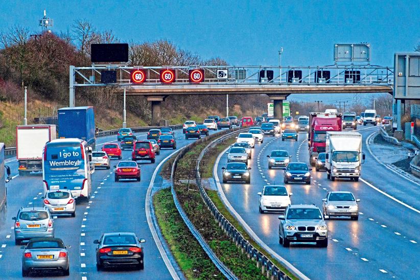 A UK smart motorway in rush hour