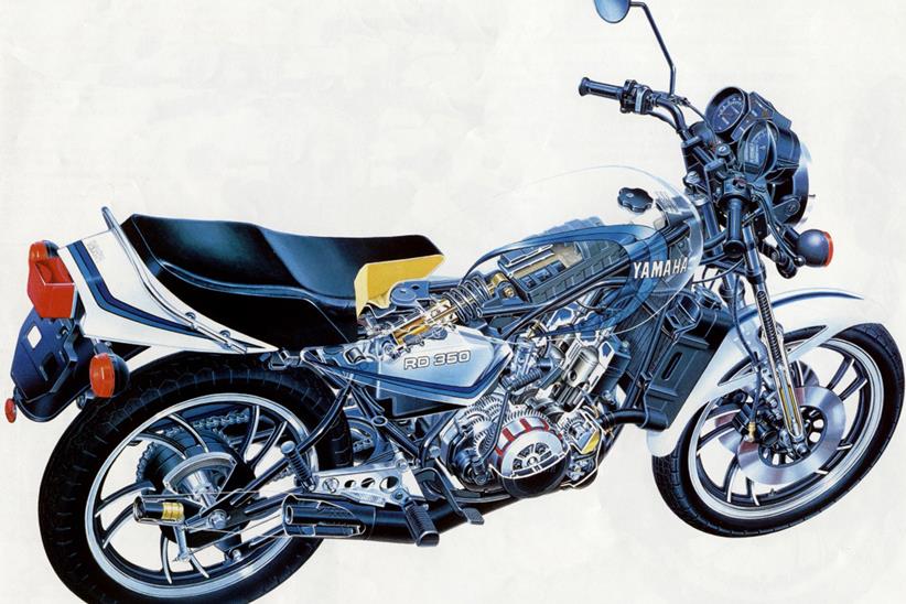 Cutaway drawing of the Yamaha RD350LC