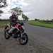 Maria with the KTM 125 Duke hoping the weather doesn't break