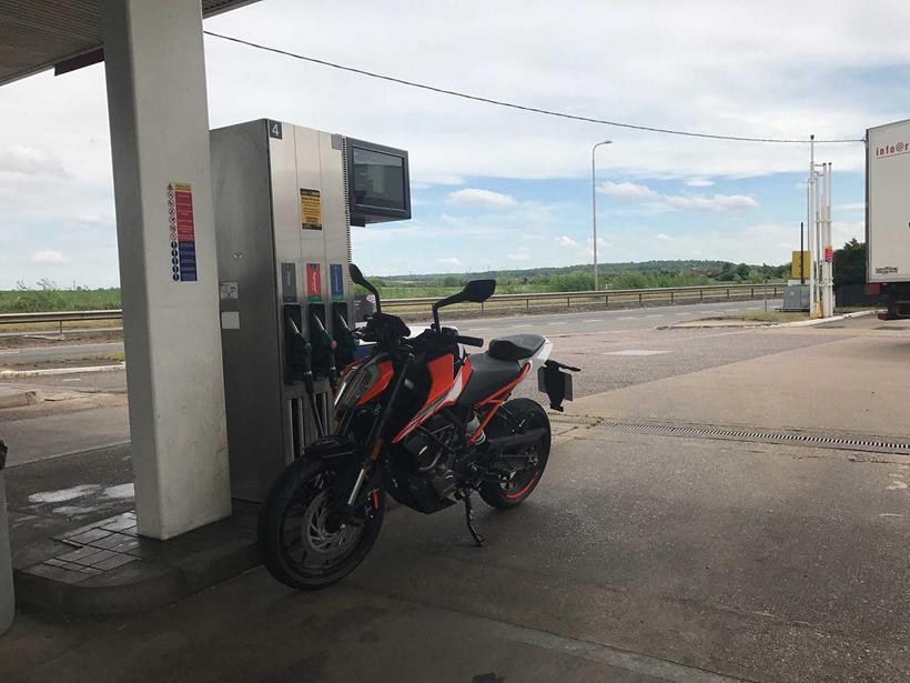 The KTM 125 Duke waiting for a fill-up