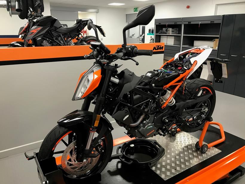 KTM 125 Duke stripped and ready for service