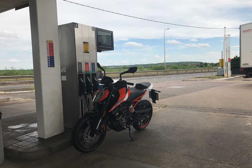 The KTM 125 Duke waiting for a fill-up