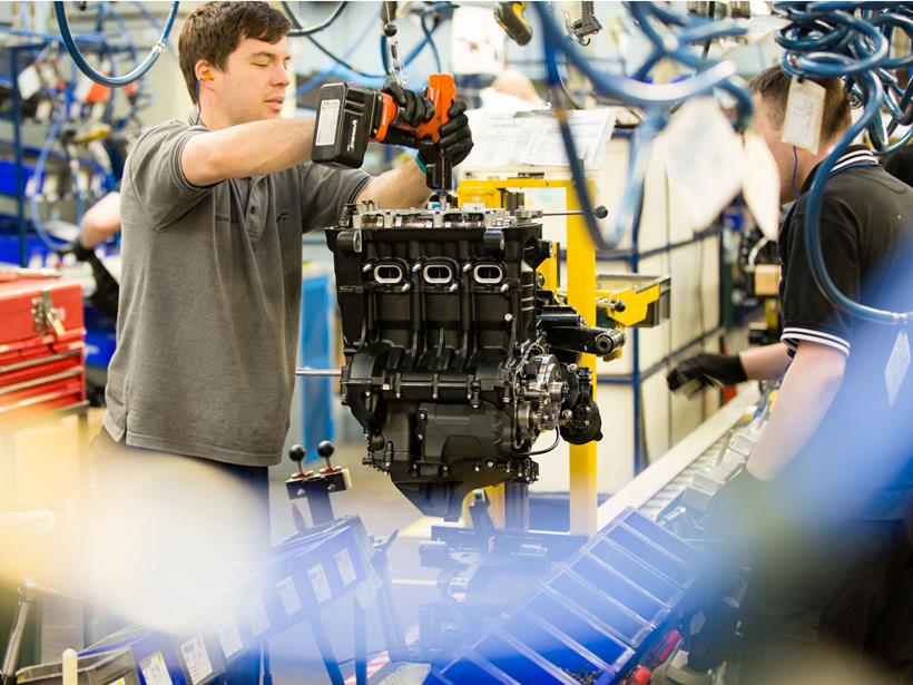 The Triumph production line at Hinckley