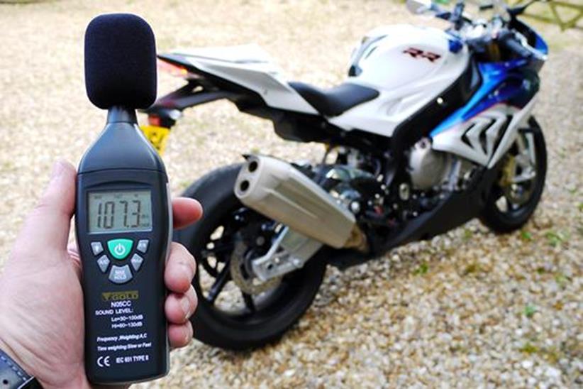 Measuring how loud the 2015-2019 BMW S1000RR is using a decibelometer