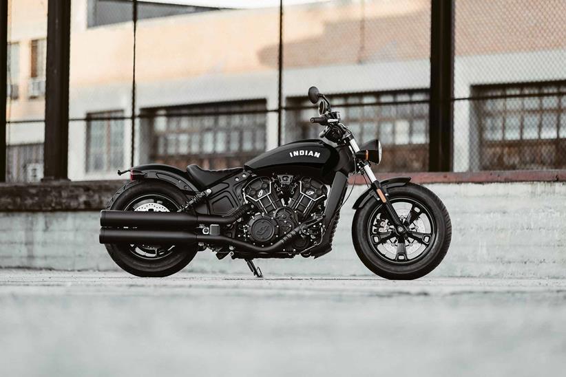 A side-on view of the Indian Scout Bobber Sixty