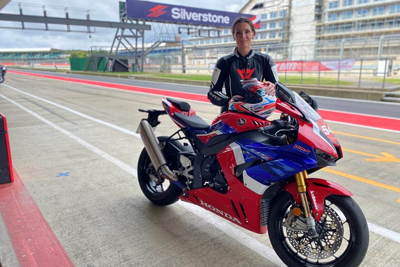 Emm in Silverstone pitlane with Honda CBR1000RR-R Fireblade SP