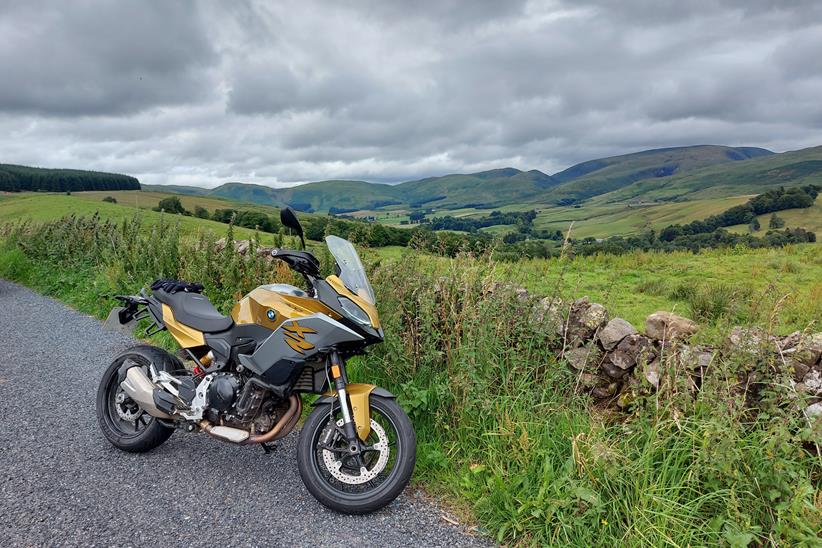 The BMW F900XR TE in the Scottish Lowlands