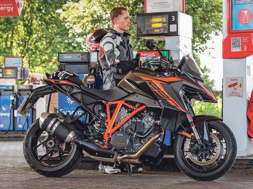 Filling up with petrol on the KTM 1290 Super Duke GT