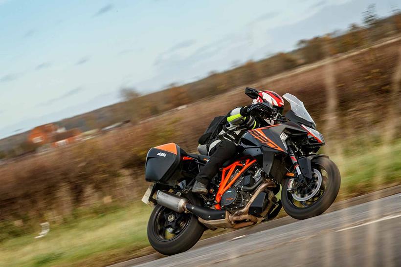 Cornering on the KTM 1290 Super Duke GT with luggage