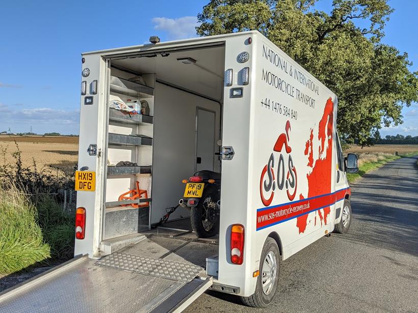 The Interceptor was rescued by Charles from SOS Motorcycle Recovery on behalf of Royal Enfield's flat tyre recovery service