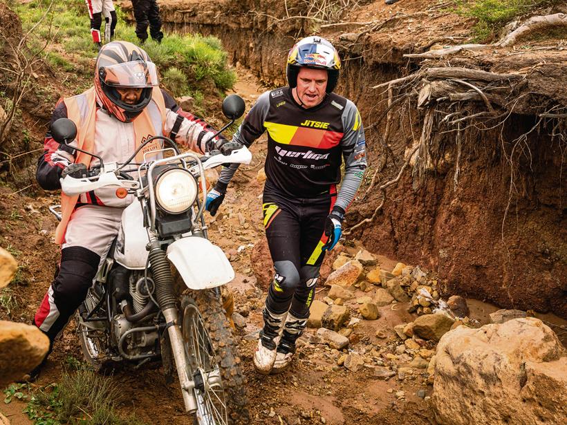 Dougie Lampkin training a charity rider in Lesotho