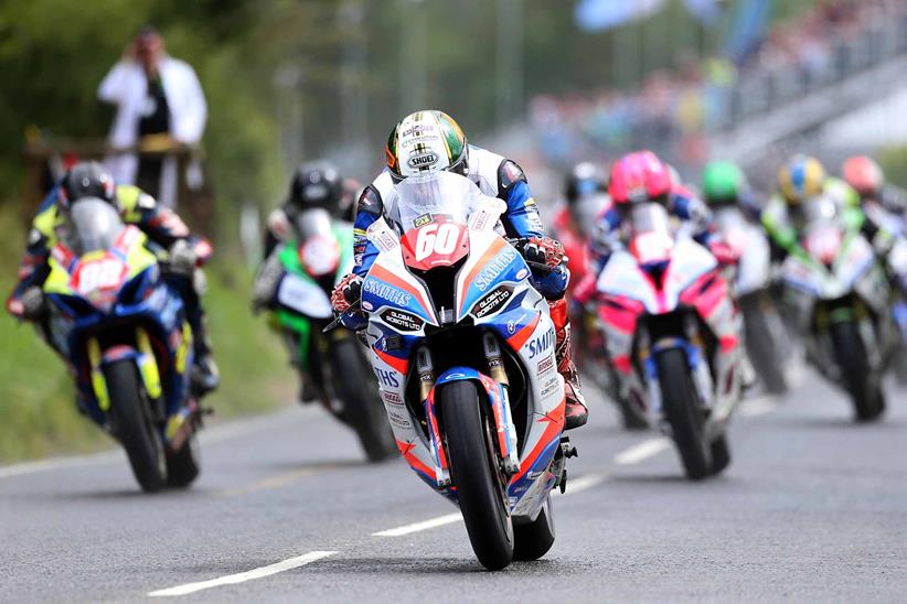  Peter Hickman leads the 2019 Superstock race at the UGP (Stephen Davison)