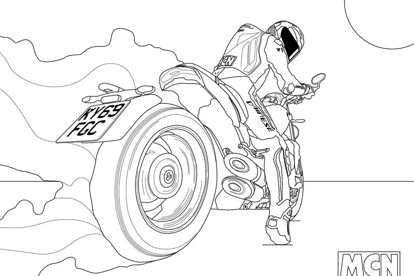 Download this Triumph Rocket 3 colouring-in sketch today!