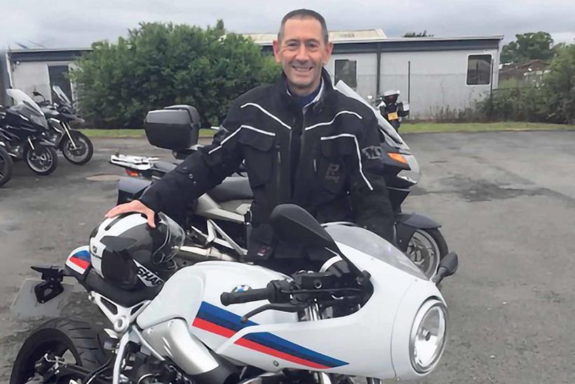 Preparing for a ride on the BMW R nine T Racer