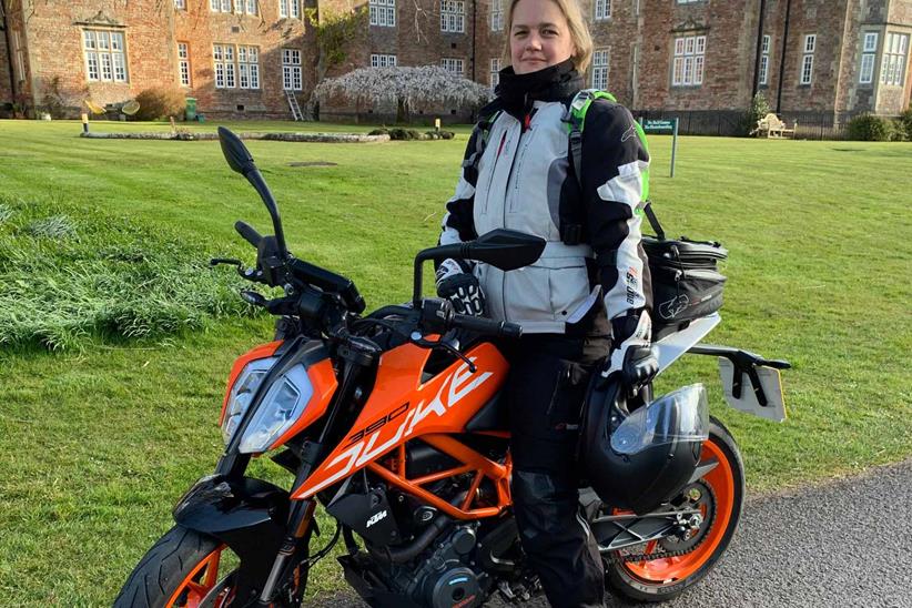 Naomi Sharp with her KTM 390 Duke